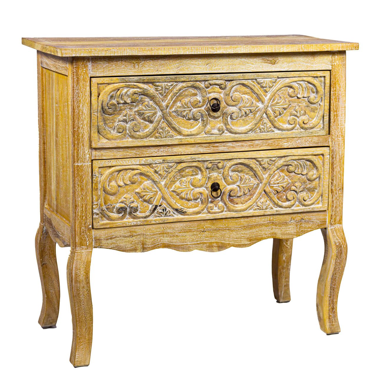 Mueble Aldo 2 Mesita de noche tallada en madera