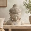 Buda cabeza madera 3 buda bhumisparsha gris 40 cms alto