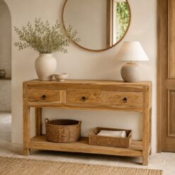 consola madera teka 3 cajones